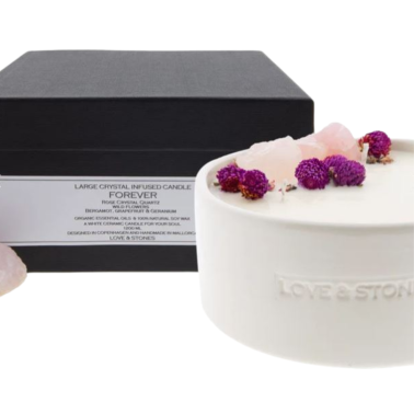 Vela blanca, CUARZO ROSA Y FLORES 1200ml